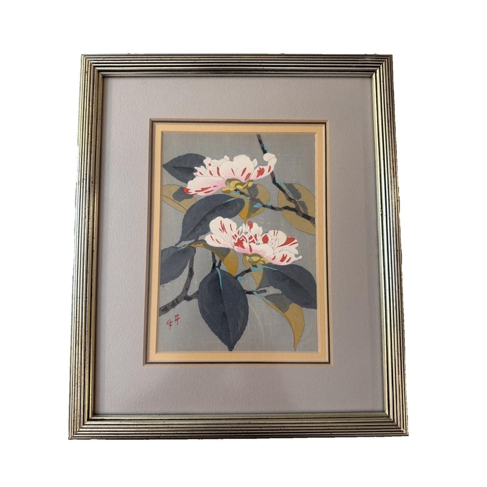 Framed Art Tangyu Asada Camelia Woodblock Print Uchida Kyoto